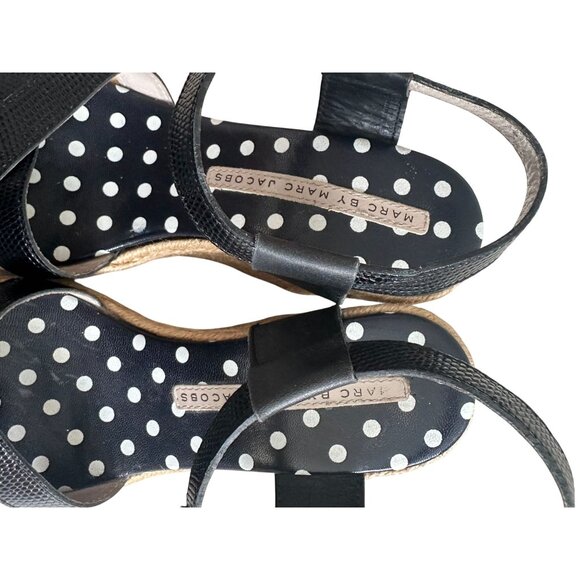 MARC BY MARC JACOBS Black Leather Espadrilles Wedges Size 6 - Picture 7 of 9